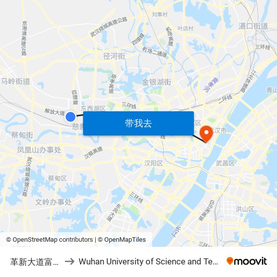 革新大道富民路 to Wuhan University of Science and Technology map