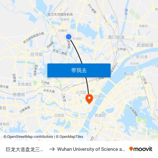 巨龙大道盘龙三路(临时站) to Wuhan University of Science and Technology map