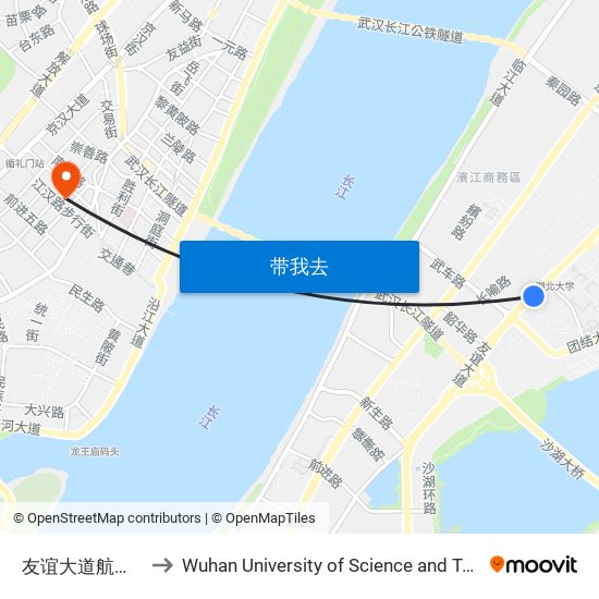 友谊大道航海学院 to Wuhan University of Science and Technology map