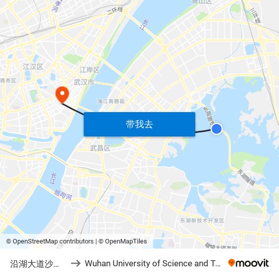 沿湖大道沙滩浴场 to Wuhan University of Science and Technology map