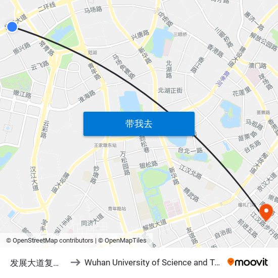 发展大道复兴二村 to Wuhan University of Science and Technology map