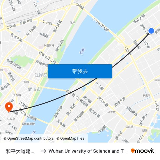 和平大道建设二路 to Wuhan University of Science and Technology map
