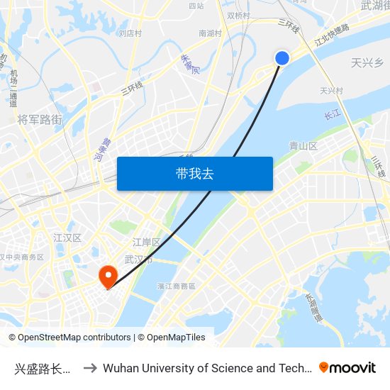 兴盛路长青村 to Wuhan University of Science and Technology map