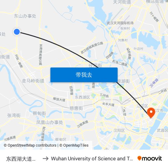 东西湖大道良种场 to Wuhan University of Science and Technology map