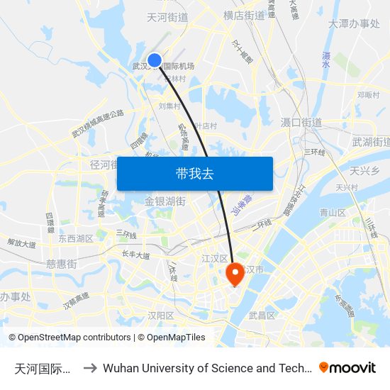 天河国际机场 to Wuhan University of Science and Technology map