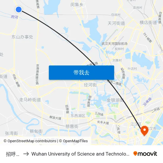 招呼站 to Wuhan University of Science and Technology map