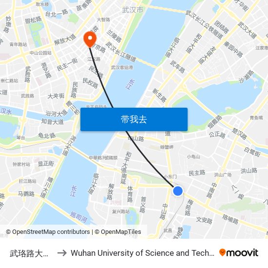 武珞路大东门 to Wuhan University of Science and Technology map