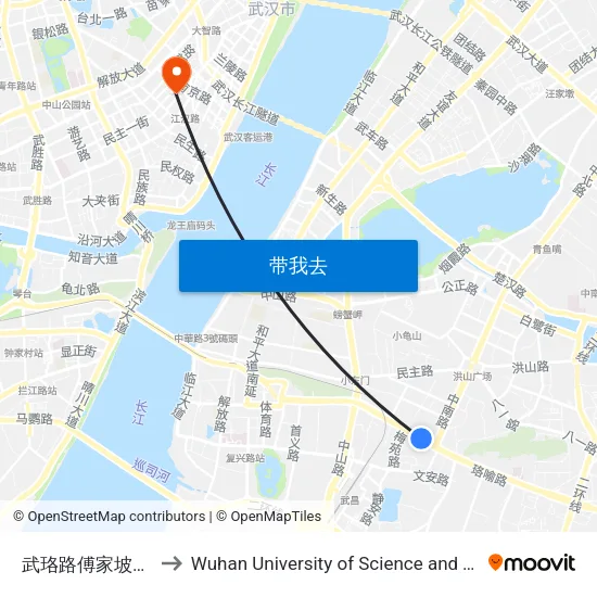 武珞路傅家坡客运站 to Wuhan University of Science and Technology map