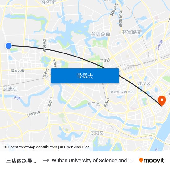 三店西路吴新干线 to Wuhan University of Science and Technology map