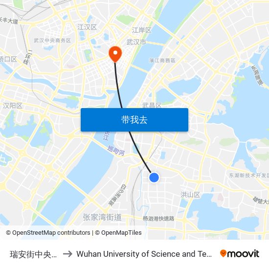 瑞安街中央花园 to Wuhan University of Science and Technology map