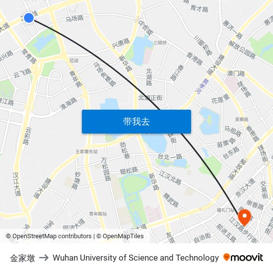 金家墩 to Wuhan University of Science and Technology map