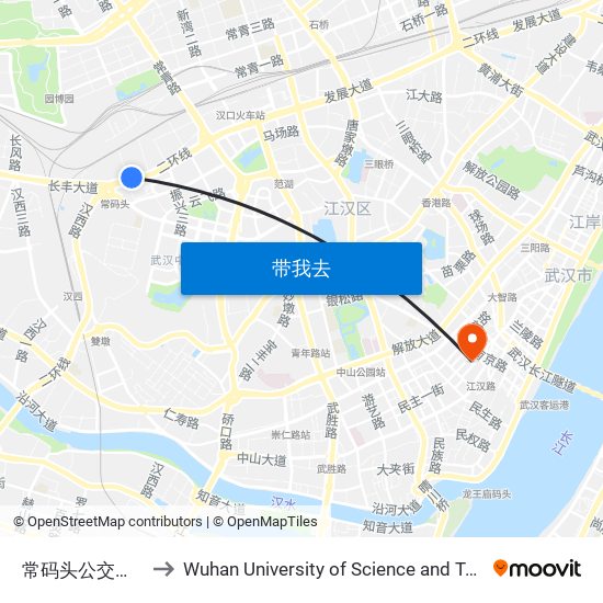 常码头公交停车场 to Wuhan University of Science and Technology map