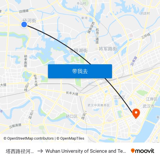 塔西路径河中学 to Wuhan University of Science and Technology map