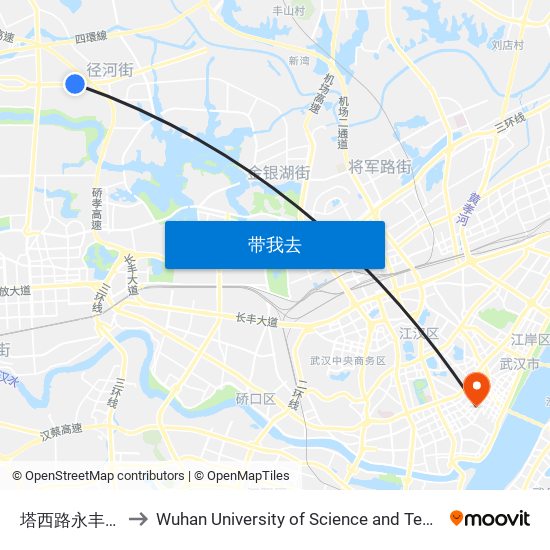 塔西路永丰大队 to Wuhan University of Science and Technology map