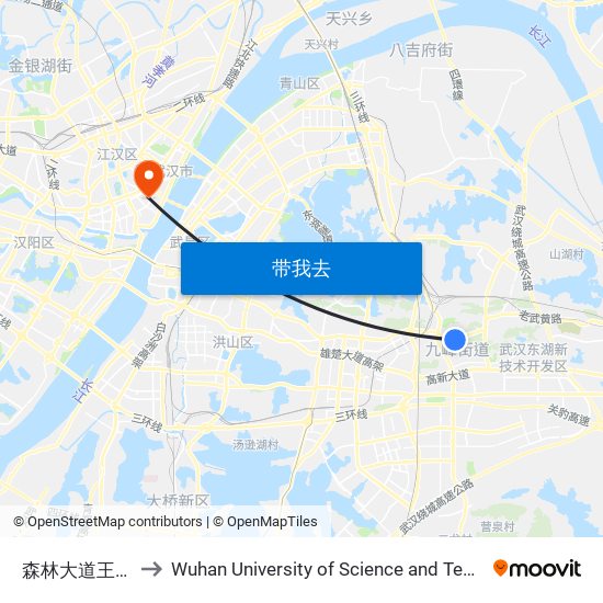 森林大道王家店 to Wuhan University of Science and Technology map