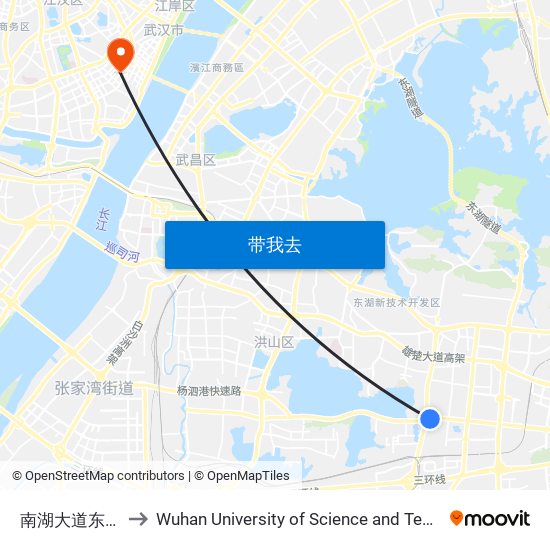 南湖大道东山头 to Wuhan University of Science and Technology map