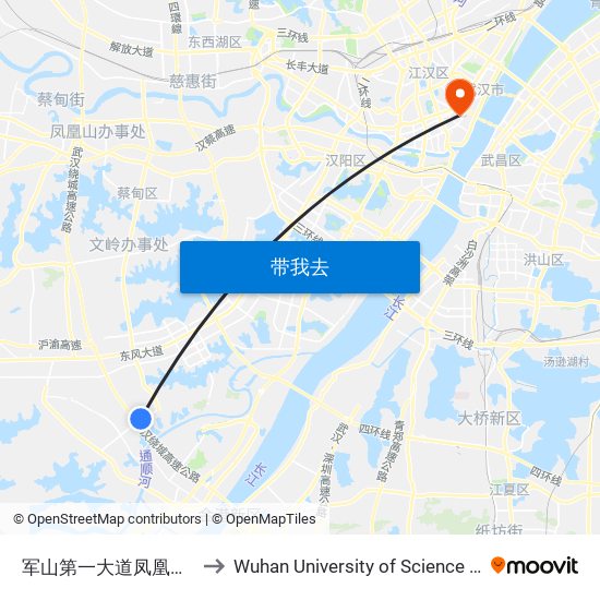 军山第一大道凤凰村(军山大道) to Wuhan University of Science and Technology map