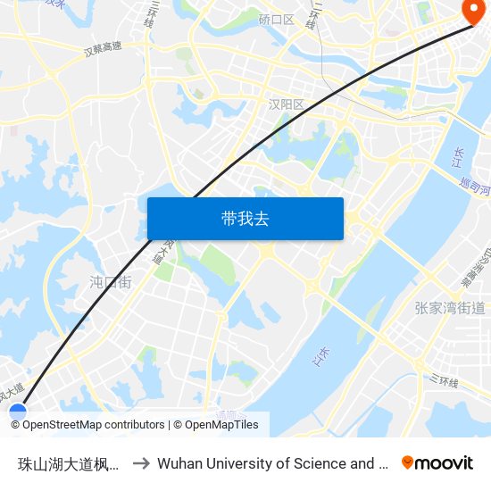 珠山湖大道枫树五路 to Wuhan University of Science and Technology map