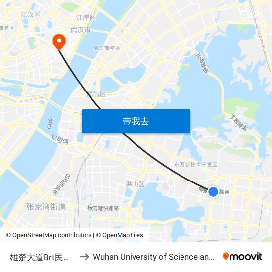 雄楚大道Brt民族大道站 to Wuhan University of Science and Technology map