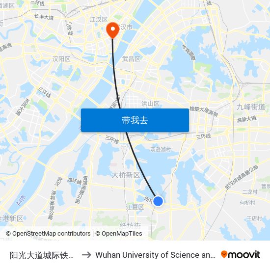 阳光大道城际铁路普安站 to Wuhan University of Science and Technology map