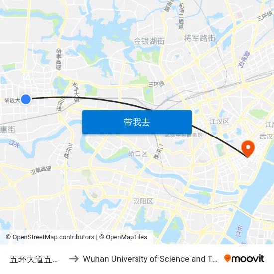 五环大道五环广场 to Wuhan University of Science and Technology map