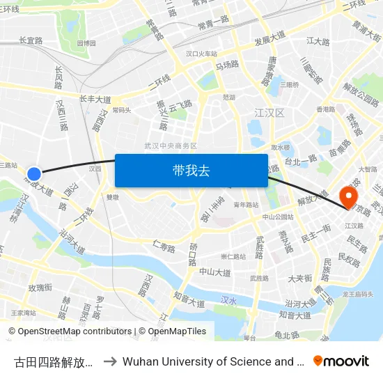 古田四路解放大道口 to Wuhan University of Science and Technology map