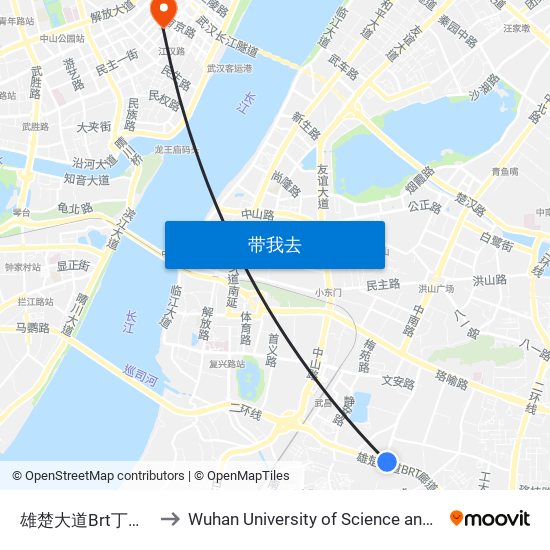 雄楚大道Brt丁字桥路站 to Wuhan University of Science and Technology map