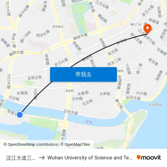 汉江大道三合里 to Wuhan University of Science and Technology map