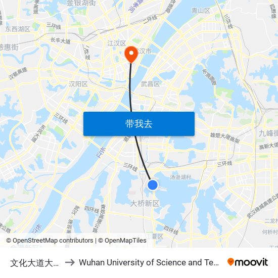 文化大道大港村 to Wuhan University of Science and Technology map