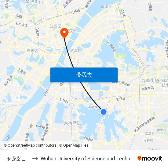 玉龙岛花园 to Wuhan University of Science and Technology map