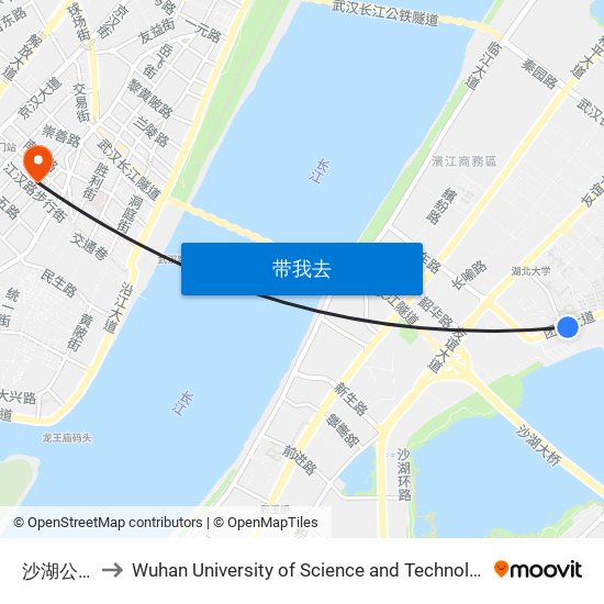 沙湖公馆 to Wuhan University of Science and Technology map