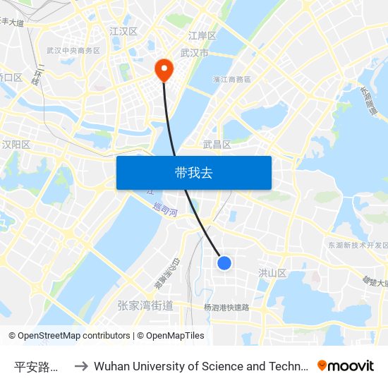 平安路南段 to Wuhan University of Science and Technology map