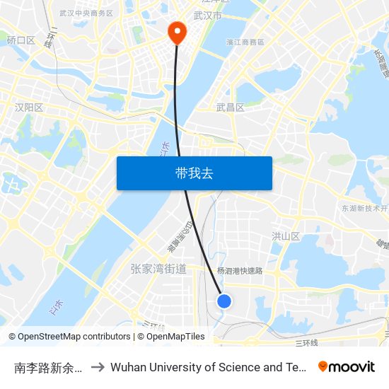 南李路新余家湾 to Wuhan University of Science and Technology map