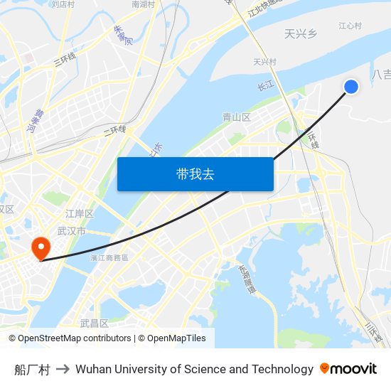 船厂村 to Wuhan University of Science and Technology map