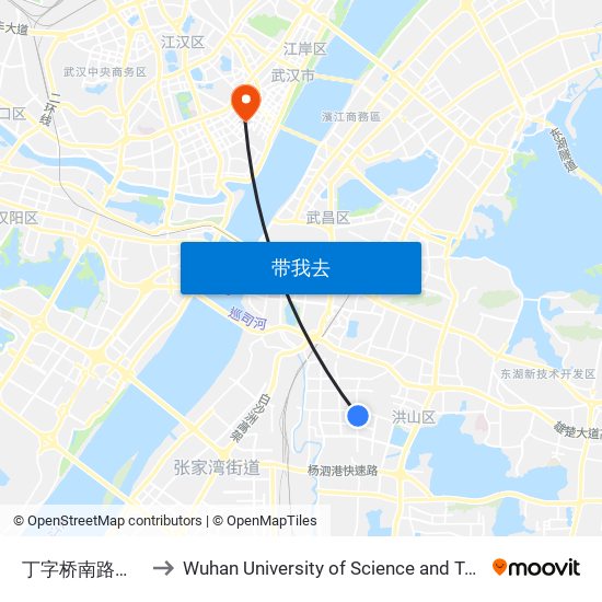 丁字桥南路建安街 to Wuhan University of Science and Technology map