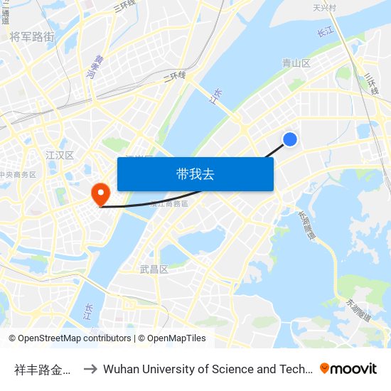 祥丰路金鹤园 to Wuhan University of Science and Technology map