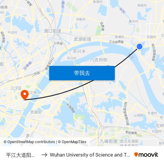 平江大道阳逻电厂 to Wuhan University of Science and Technology map