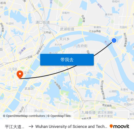 平江大道新港 to Wuhan University of Science and Technology map