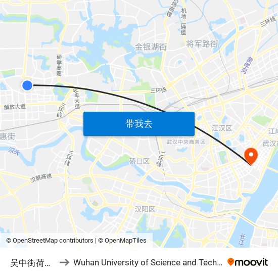 吴中街荷花园 to Wuhan University of Science and Technology map