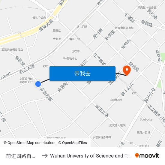 前进四路自治街口 to Wuhan University of Science and Technology map