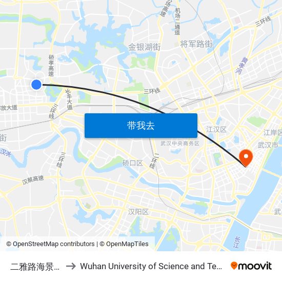 二雅路海景花园 to Wuhan University of Science and Technology map