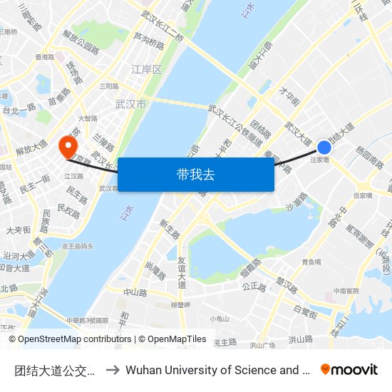 团结大道公交停车场 to Wuhan University of Science and Technology map