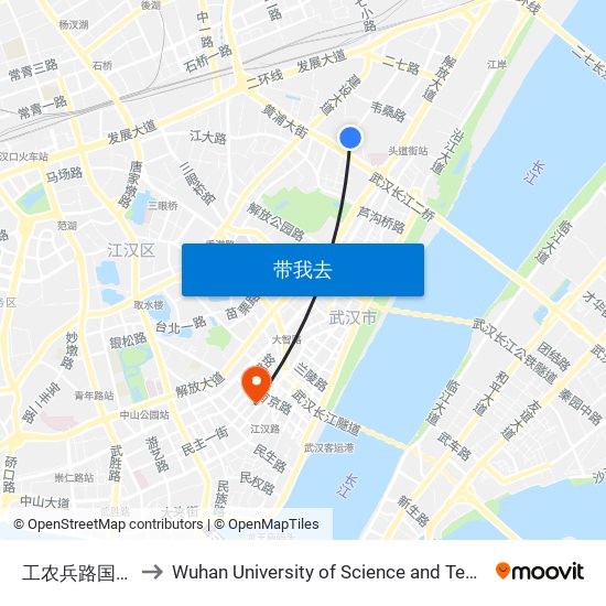 工农兵路国宾馆 to Wuhan University of Science and Technology map