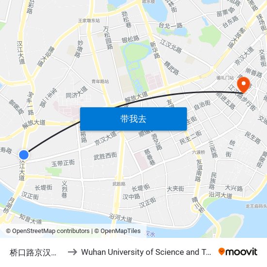 桥口路京汉大道口 to Wuhan University of Science and Technology map