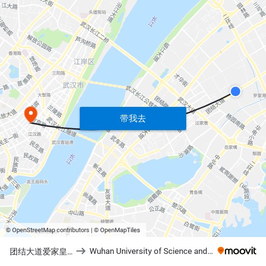 团结大道爱家皇家公馆 to Wuhan University of Science and Technology map