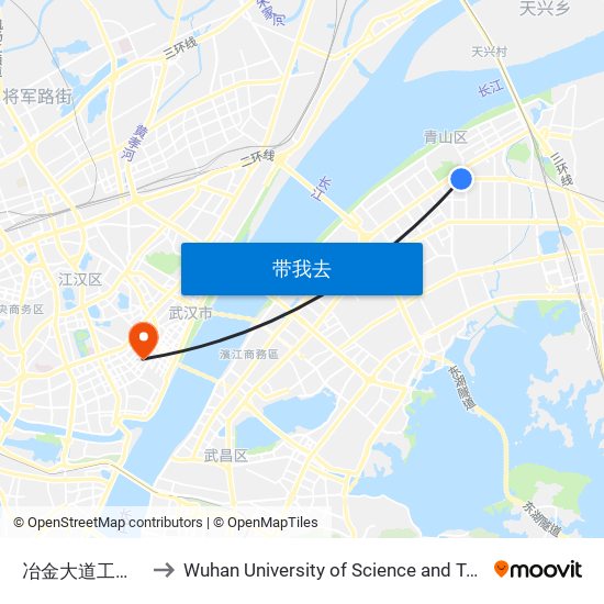 冶金大道工业一路 to Wuhan University of Science and Technology map