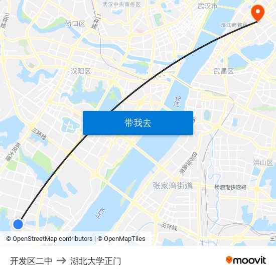 开发区二中 to 湖北大学正门 map