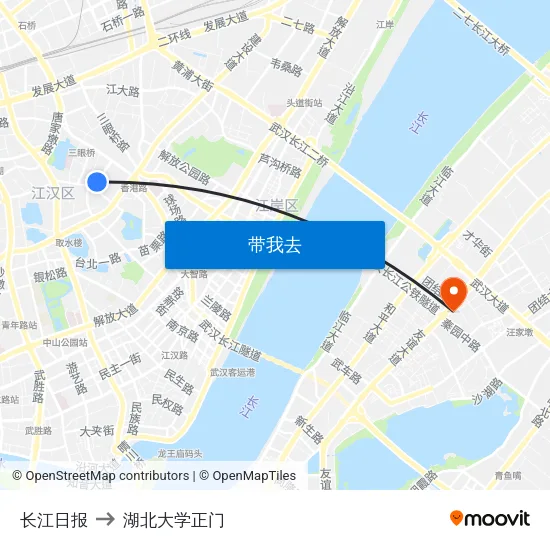 长江日报 to 湖北大学正门 map