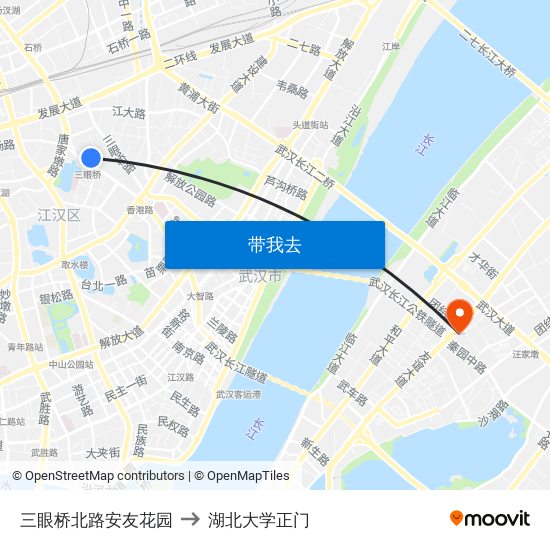 三眼桥北路安友花园 to 湖北大学正门 map