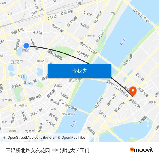 三眼桥北路安友花园 to 湖北大学正门 map